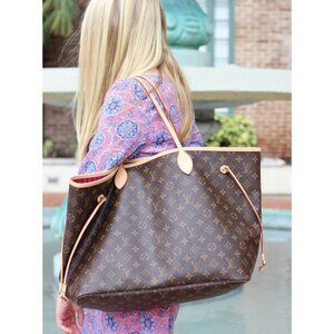 Authentic Louis Vuitton Neverfull GM Purse Monogram Tote Shoulder Bag Brown Tan